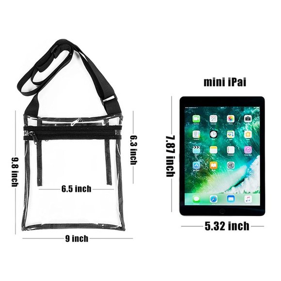 Adjustable Strap Clear Stadium Approved  Crossbody Bag Purse  (Black) - Picture 5 of 5